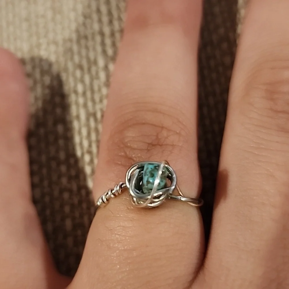 Silver Wire Wrapped Ring with turquoise.